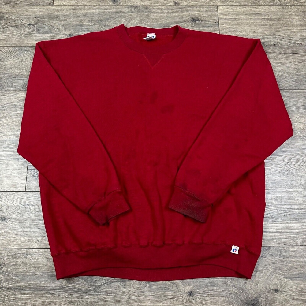 Vintage Russell Athletic Sweatshirt Adult 2XLT Red Blank Crewneck USA Made‎